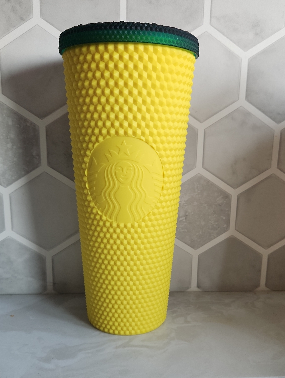 Starbucks Yellow Studded Tumbler with Green Lid